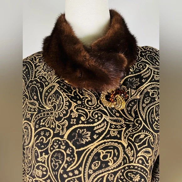 LILLY & TAYLOR NY PARIS brocade genuine mink color and cuffs coat jacket - Picture 4 of 10
